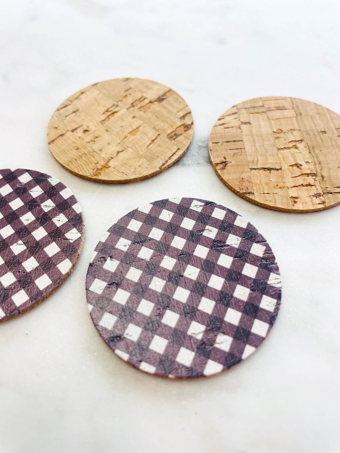 Cork - 4cm Circle - Basic Gingham - 01