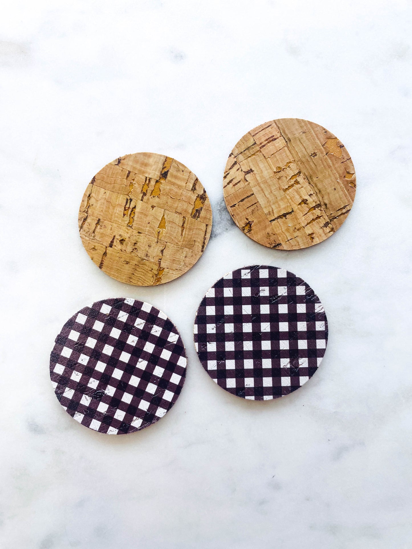 Cork - 4cm Circle - Basic Gingham - 01