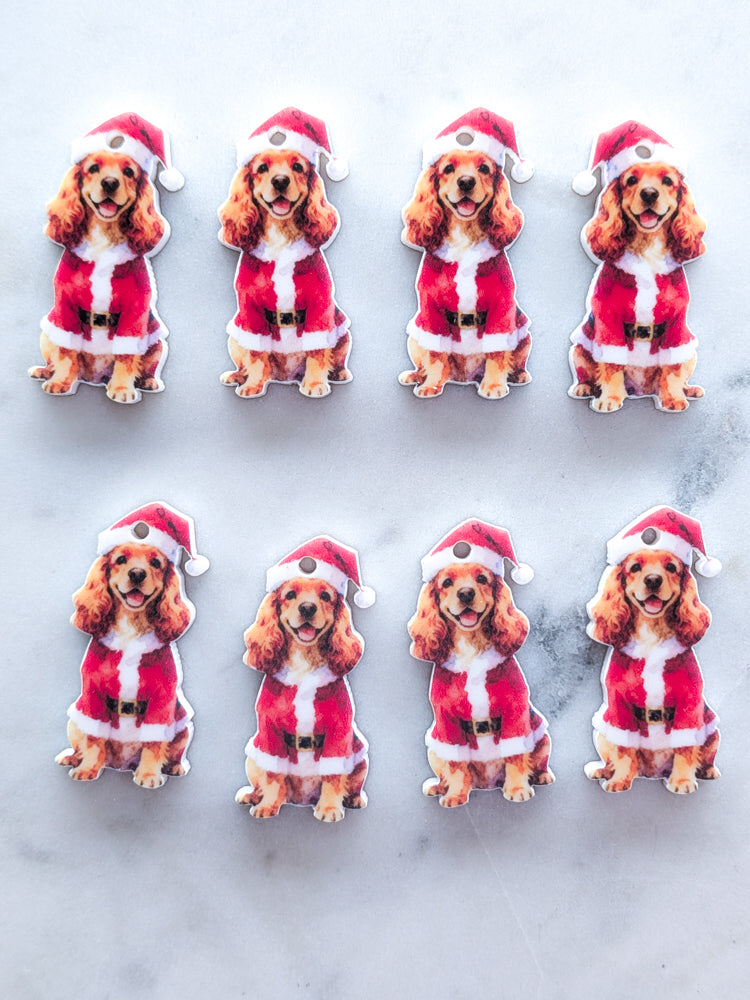 Christmas Cocker Spaniel on White Acrylic - 35mm high - 1pair (2pcs)