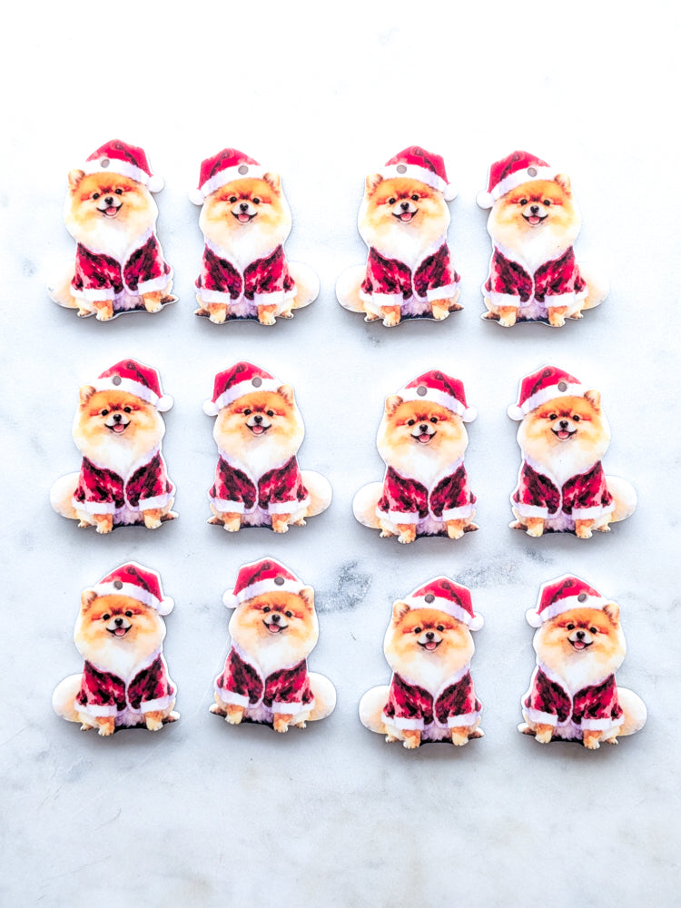 Christmas Pomeranian on White Acrylic - 35mm high - 1pair (2pcs)