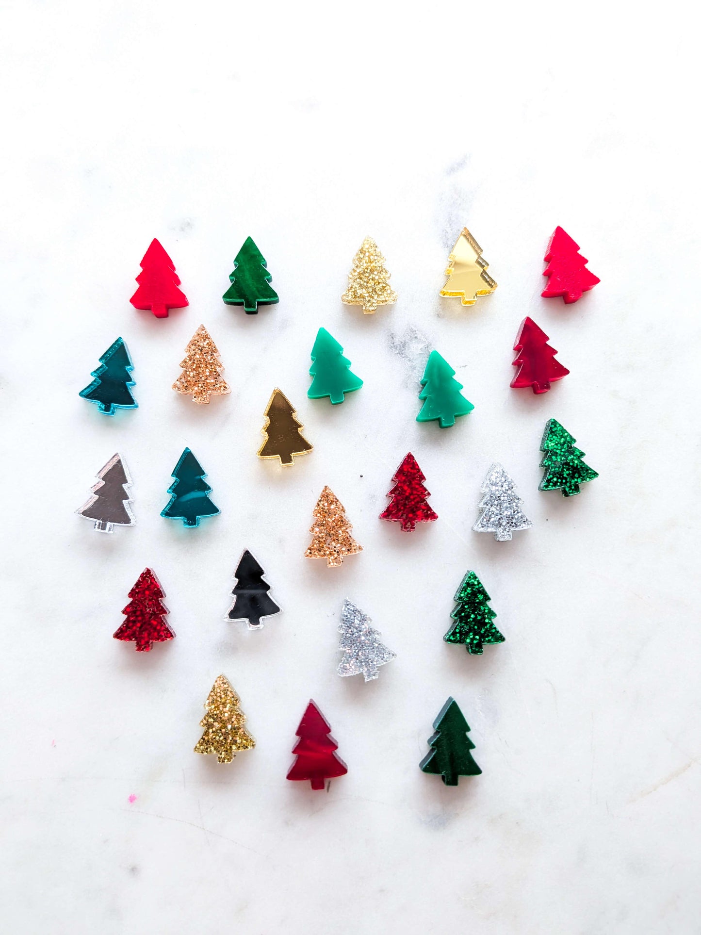 15mm Christmas Tree Studs - Traditional Christmas - Mixed Bag - 12 pairs (24pcs)
