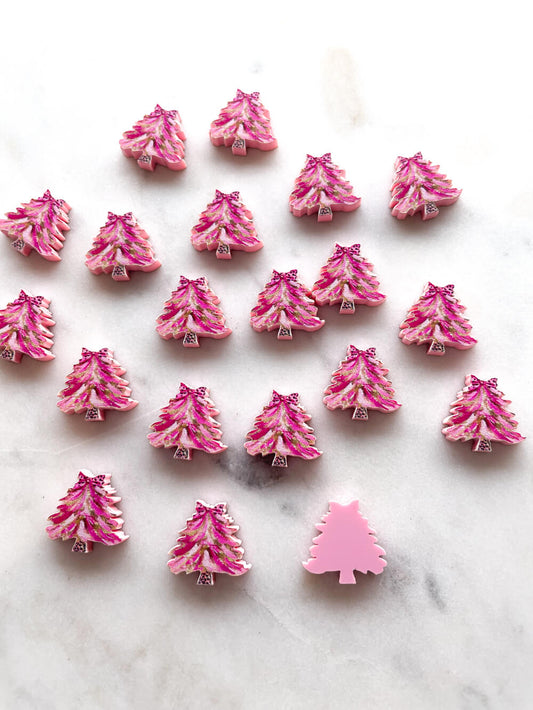 Studs - Brushstroke Christmas Tree 3 on Baby Pink Acrylic