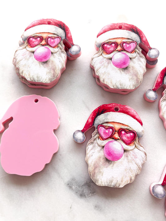 Large - Santa blowing bubble on Baby Pink Acrylic