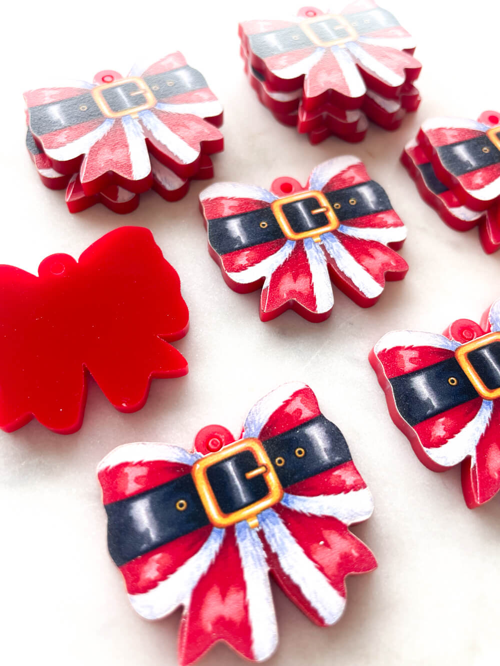 Santa Belt Bow on Red Acrylic - Various Sizes