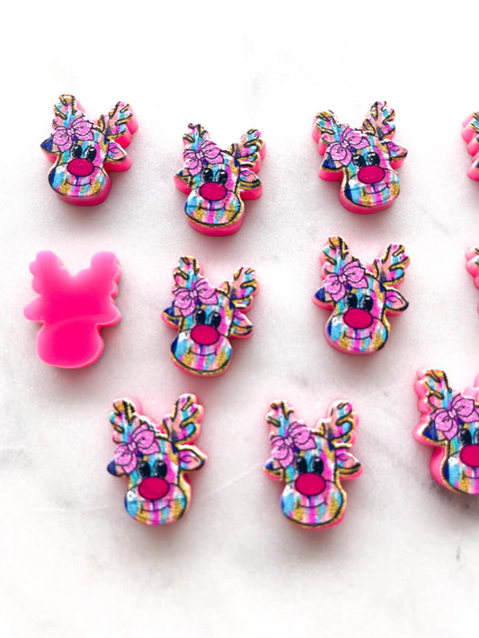 Stud - Brushstroke Rudolf Reindeer on Bright Pink