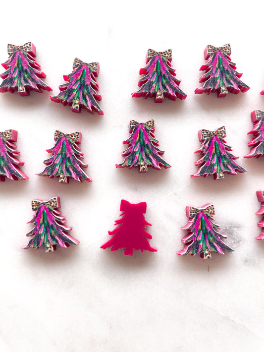 Studs - Brushstroke Christmas Tree 5 on on Raspberry Acrylic
