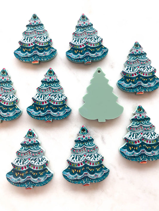 Large - Folk Christmas Tree on Muted Green Acrylic