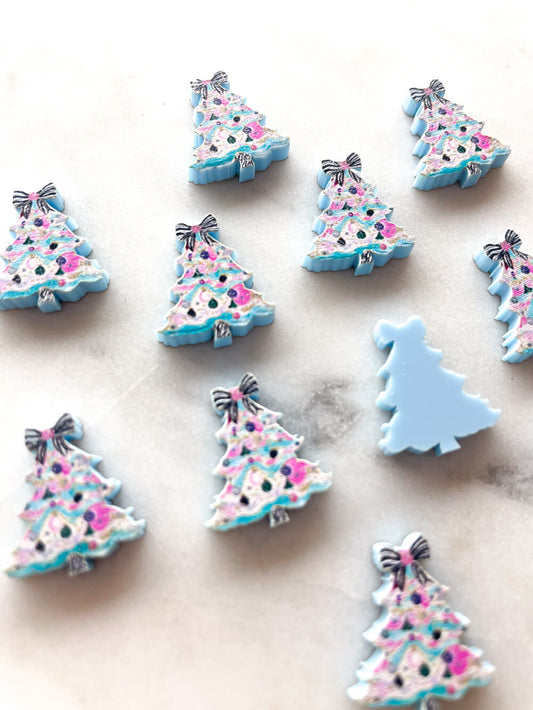 Studs - Brushstroke Christmas Tree 7 on Pastel Blue Acrylic
