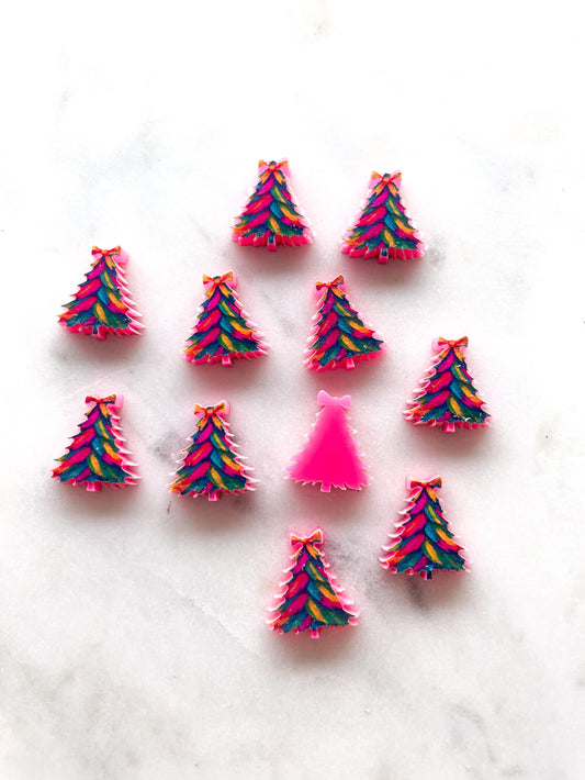 Studs - Brushstroke Christmas Tree 12 on Bright Pink Acrylic