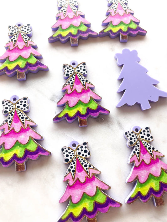 Large - Watercolour Christmas Tree 3 on Lilac Acrylic