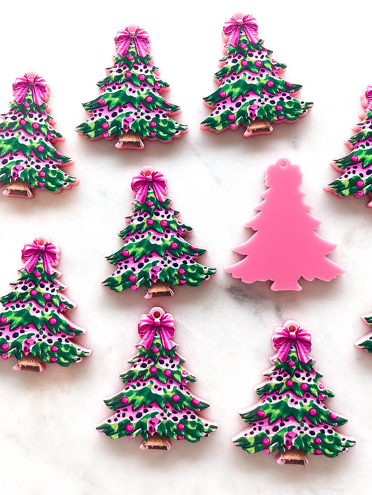 Large - Leopard Christmas Tree on Pink Acrylic
