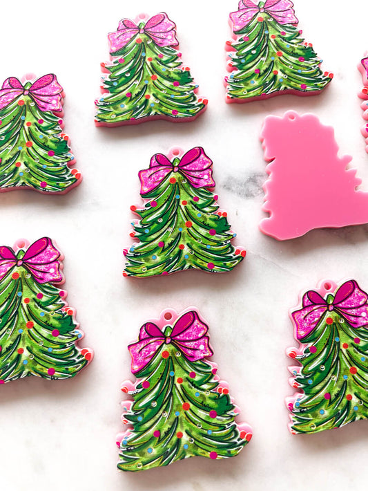 Large - Brushstroke Christmas Tree 7 on Pink Acrylic