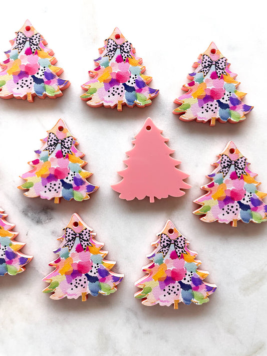 Large - Watercolour Christmas Tree 5 on Peach Acrylic