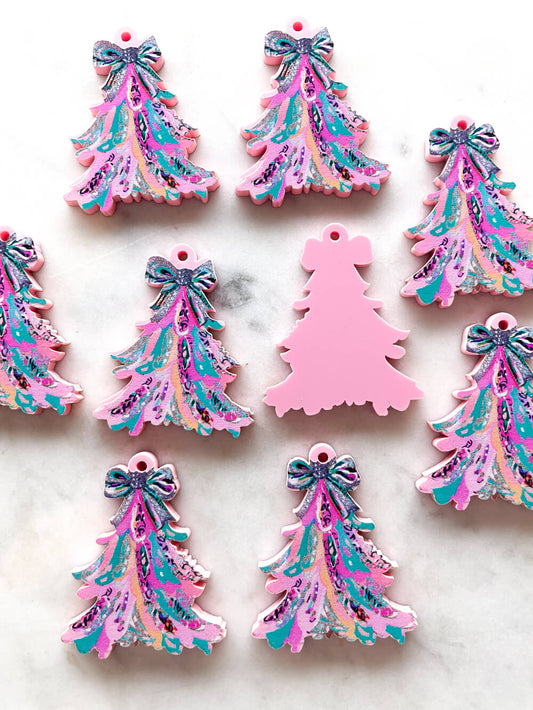 Large - Brushtroke Christmas Tree 11 on Baby Pink Acrylic