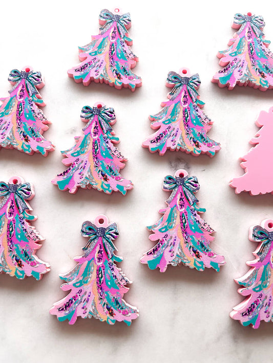 Large - Brushtroke Christmas Tree 11 on Baby Pink Acrylic