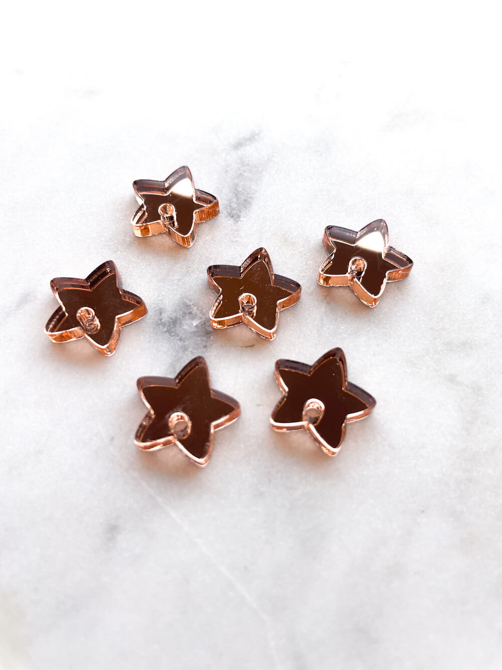 12.5mm or 15mm Rose Gold Mirror Star Toppers/Studs- Various Pack Sizes