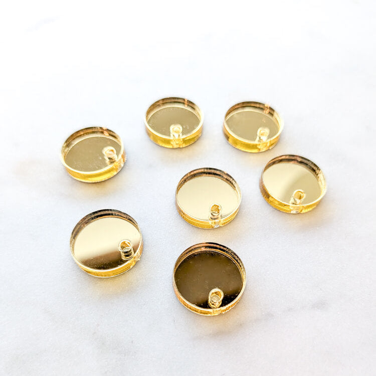 12.5mm or 15mm Gold Mirror Circle Toppers/Studs/Studs- Various Pack Sizes