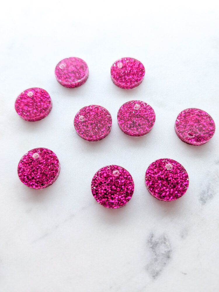 12.5mm or 15mm Bright Pink Glitter Toppers/Studs - Various Pack Sizes