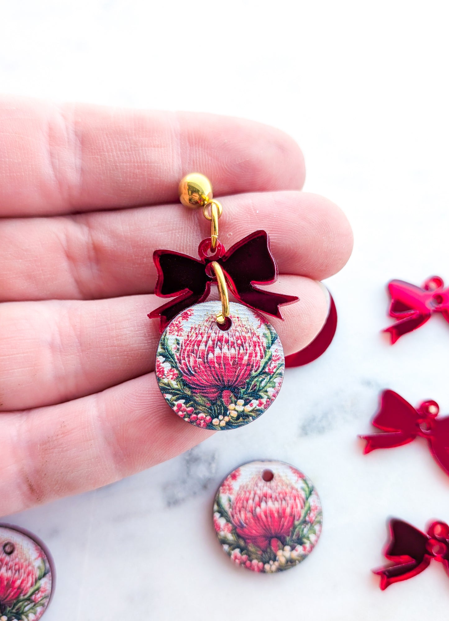 Australian Native Christmas Red Bauble Bow combo - 1pair (2pcs)