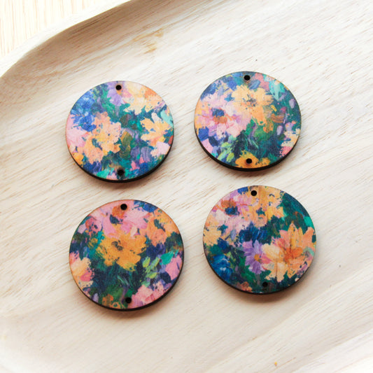 Wood - 4cm Circle - 2 Hole - Transparent print - Spring - 25