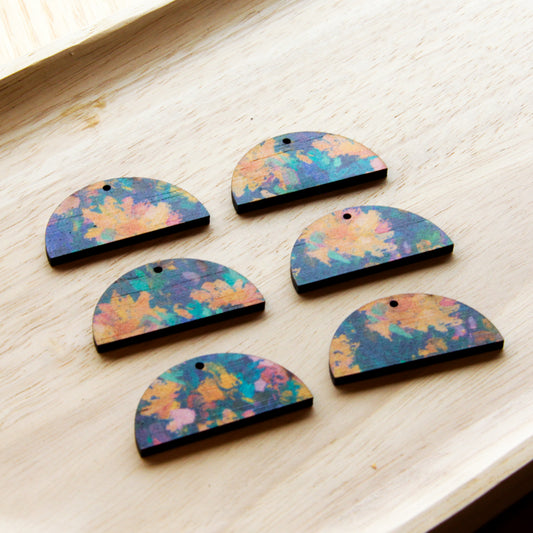 Wood - 4cm Semi Circle - 1 Hole - Transparent print - Spring - 25