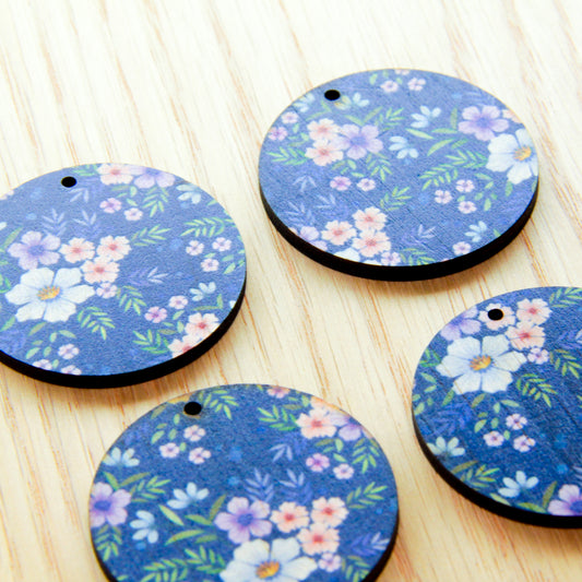 Wood - 4cm Circle - 1 Hole - Transparent print - Floral Garden - 48