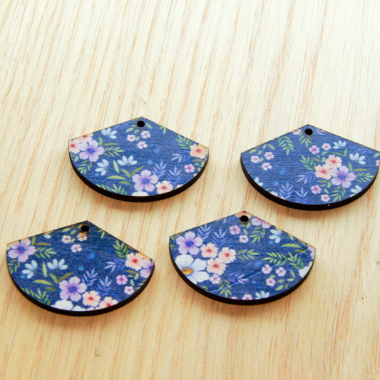 Wood - Fan Shape - 1 Hole - Transparent print - Floral Garden - 48