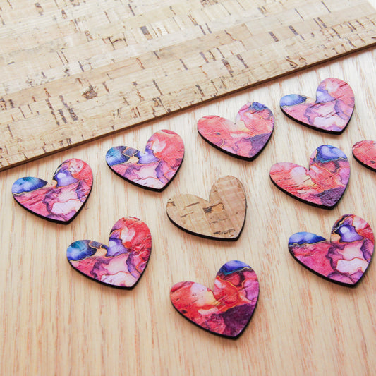 Cork - 30mm - Heart 2  - Alcohol Ink- 08