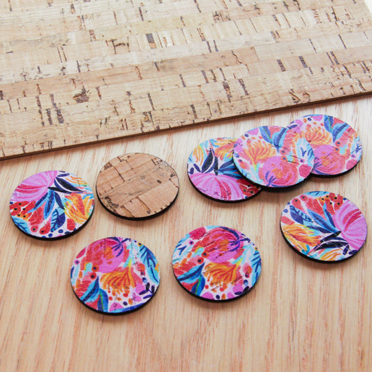 Cork - 30mm - Circle  - Bold Floral - 53