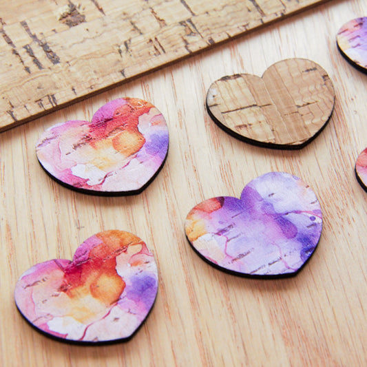 Cork - 30mm - Heart  - Alcohol Ink- 09