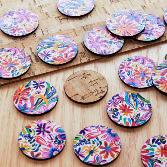 Cork - 30mm - Circle  - Bold Floral - 54