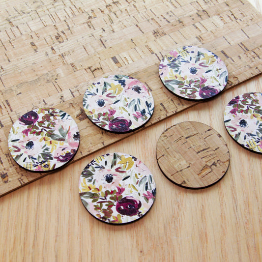 Cork - 40mm - Circle  - Floral Garden - 56
