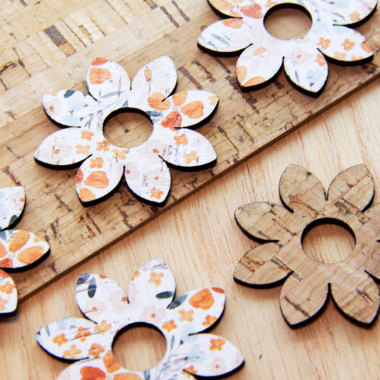 Cork - 40mm - Flower 3 with large hole - Floral Garden - 26