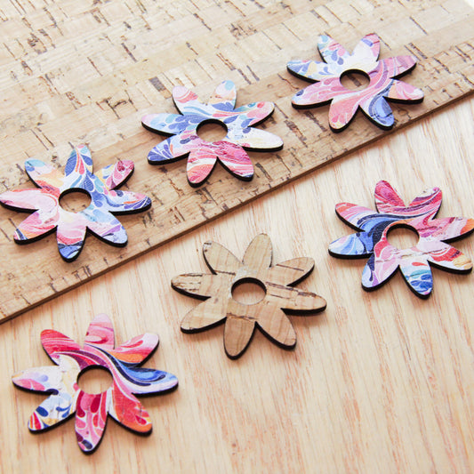 Cork - 40mm - Flower  4 with large hole - Abstract Art - 03