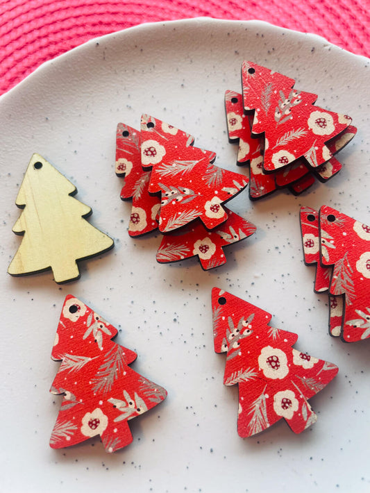 Wood - 4cm - Christmas Tree - 1 Hole - Christmas - 24