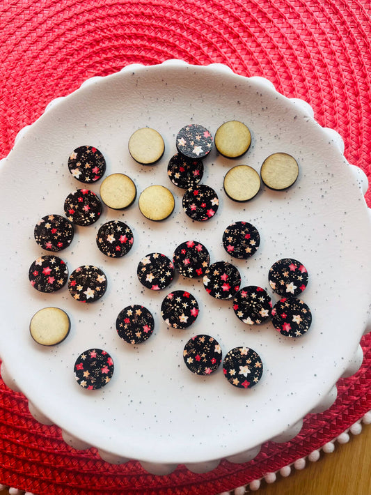 Wood - 15mm Circle- Studs - Christmas - 81