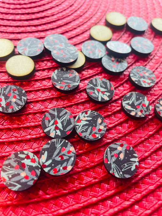 Wood - 15mm Circle- Studs - Christmas - 21