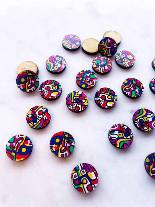 Wood - 15mm Circle- Studs - Abstract Art - 56