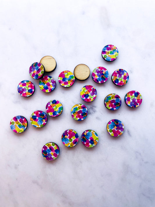 Wood - 15mm Circle- Studs - Watercolour - 73