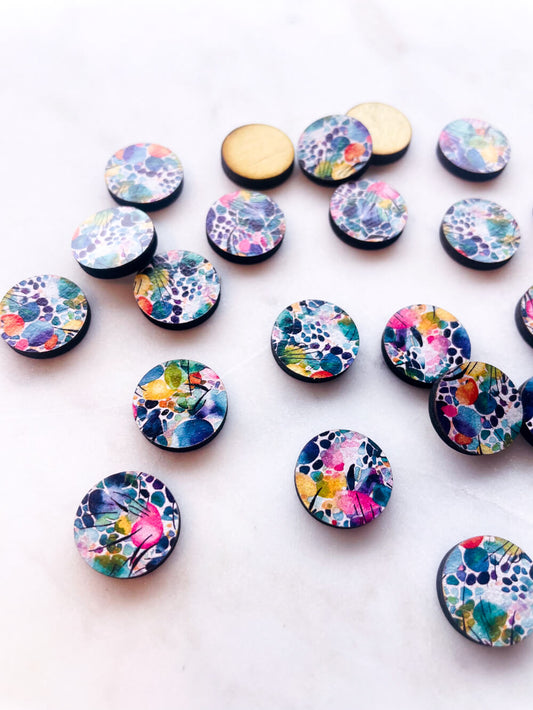 Wood - 15mm Circle- Studs - Watercolour - 50