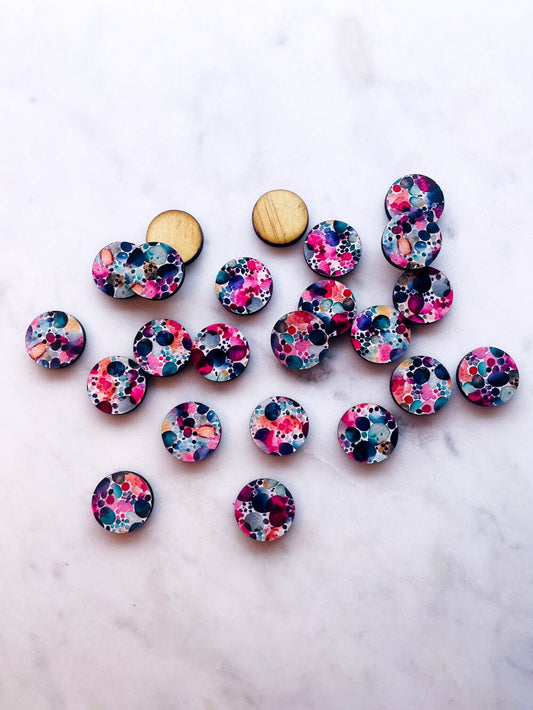 Wood - 15mm Circle- Studs - Watercolour - 56