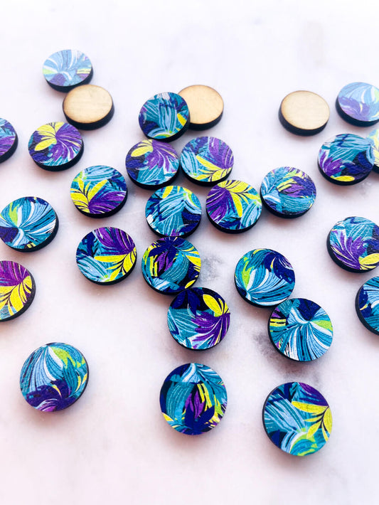 Wood - 15mm Circle- Studs - Summer Nights - 29