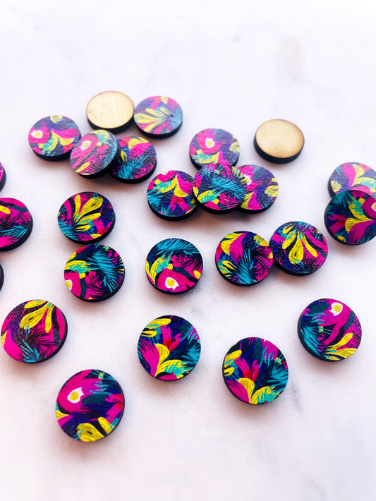 Wood - 15mm Circle- Studs - Summer - 23