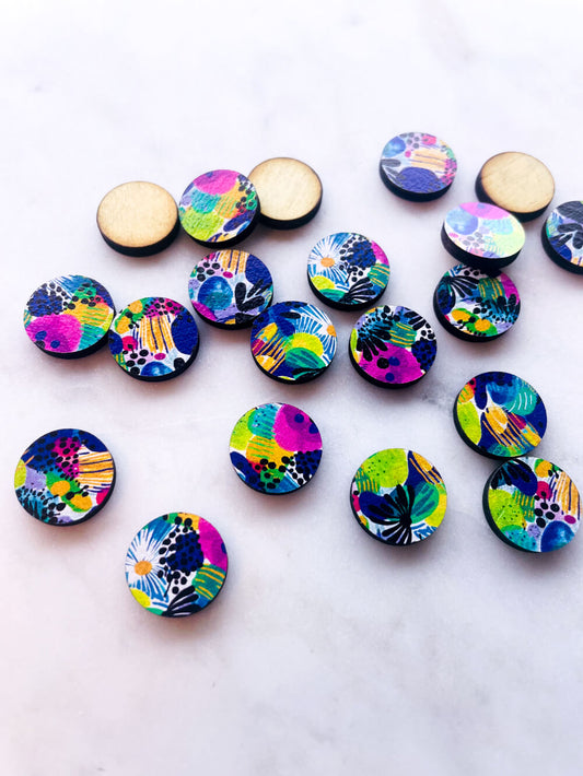 Wood - 15mm Circle- Studs - Summer Nights - 26