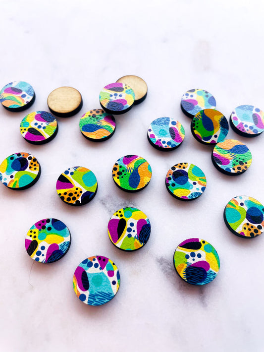 Wood - 15mm Circle- Studs - Summer Nights - 21