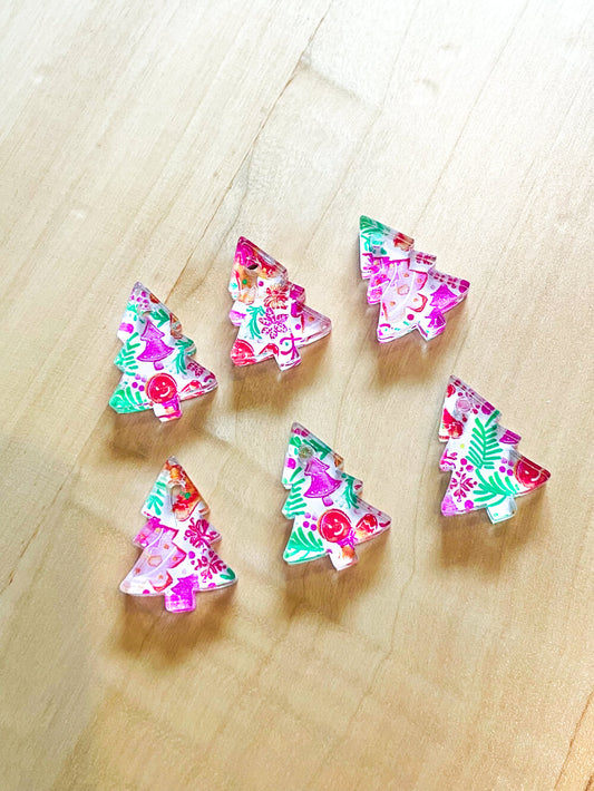 Clear Acrylic - 2cm Christmas Tree - 1 Hole - Christmas - 154