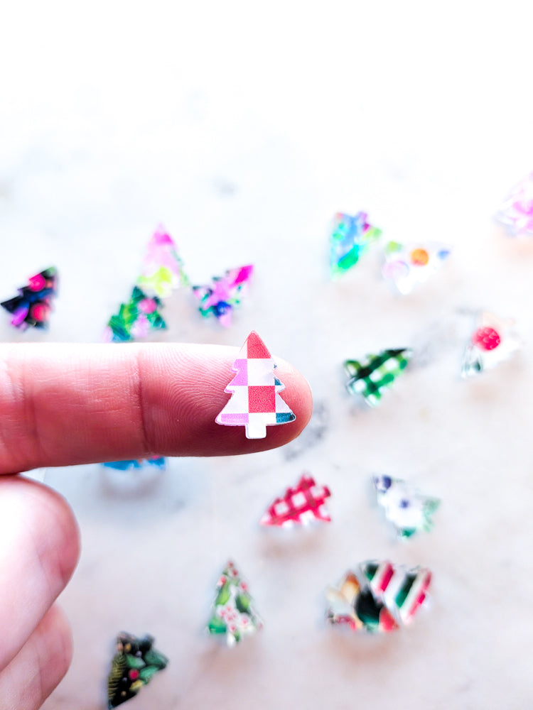 Clear Acrylic - 1.5cm Christmas Tree - Studs - Christmas - Checkers