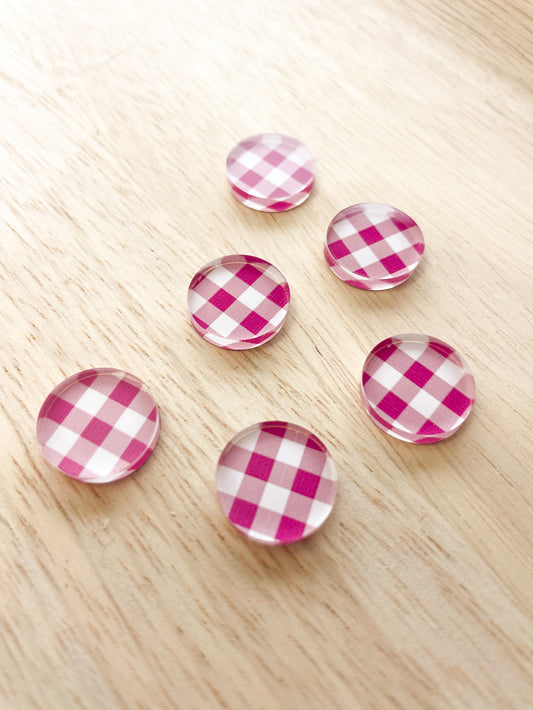 1.5cm Circle - Studs- Clear Acrylic - Basic Gingham - 17