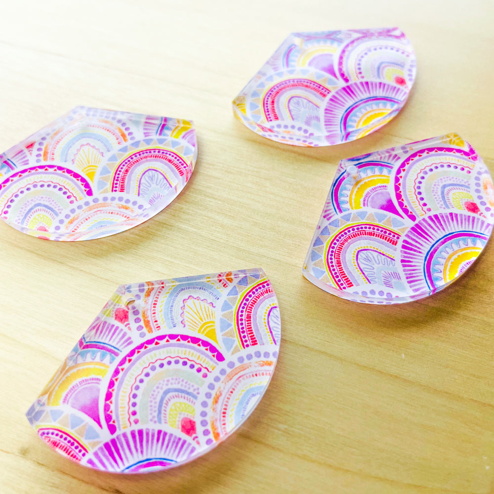 4x2.8cm - Fan - Clear Acrylic - Watercolour - 10