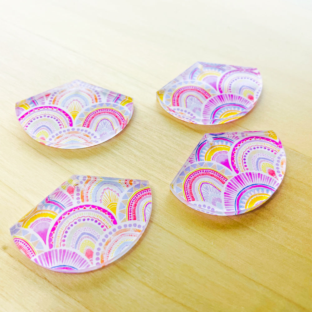4x2.8cm - Fan - Clear Acrylic - Watercolour - 10
